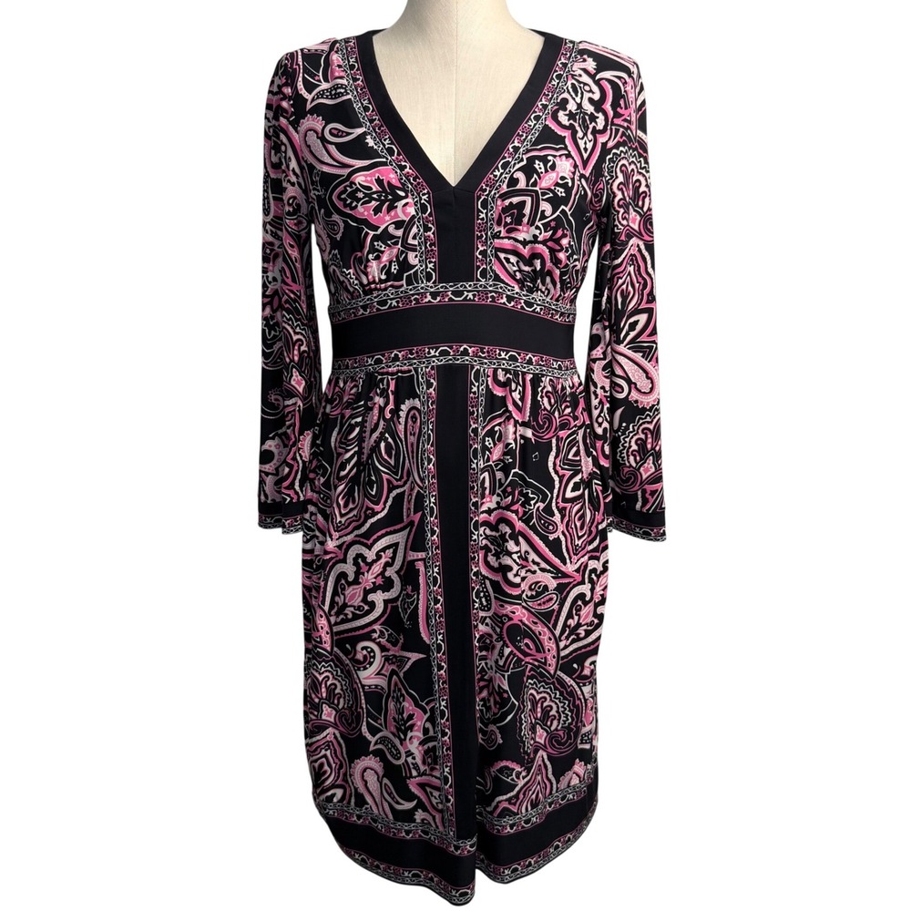 INC Paisley Pink & Black Long Sleeve Dress Medium Y2K Style Fairy Preppy Barbie